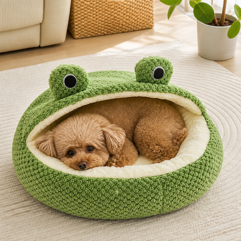 DogBedHouse Plush Enclosed Waterproof & Anti-Slip Pet Bed (Removable Cushion)