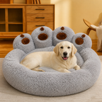 DogBedHouse Plush Faux Fur & Non-Slip Bear-Paw Dog Bed