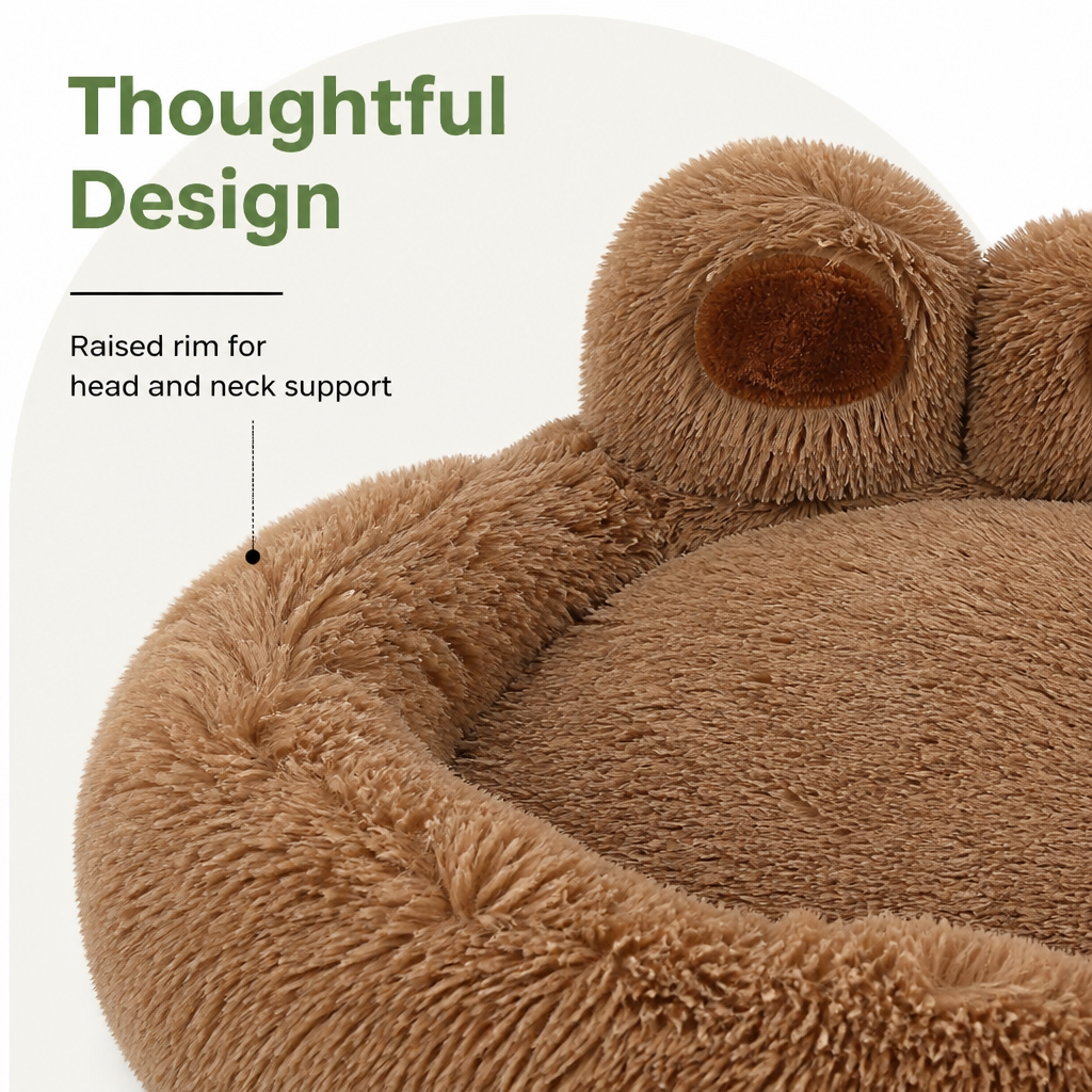 DogBedHouse Plush Faux Fur & Non-Slip Bear-Paw Dog Bed