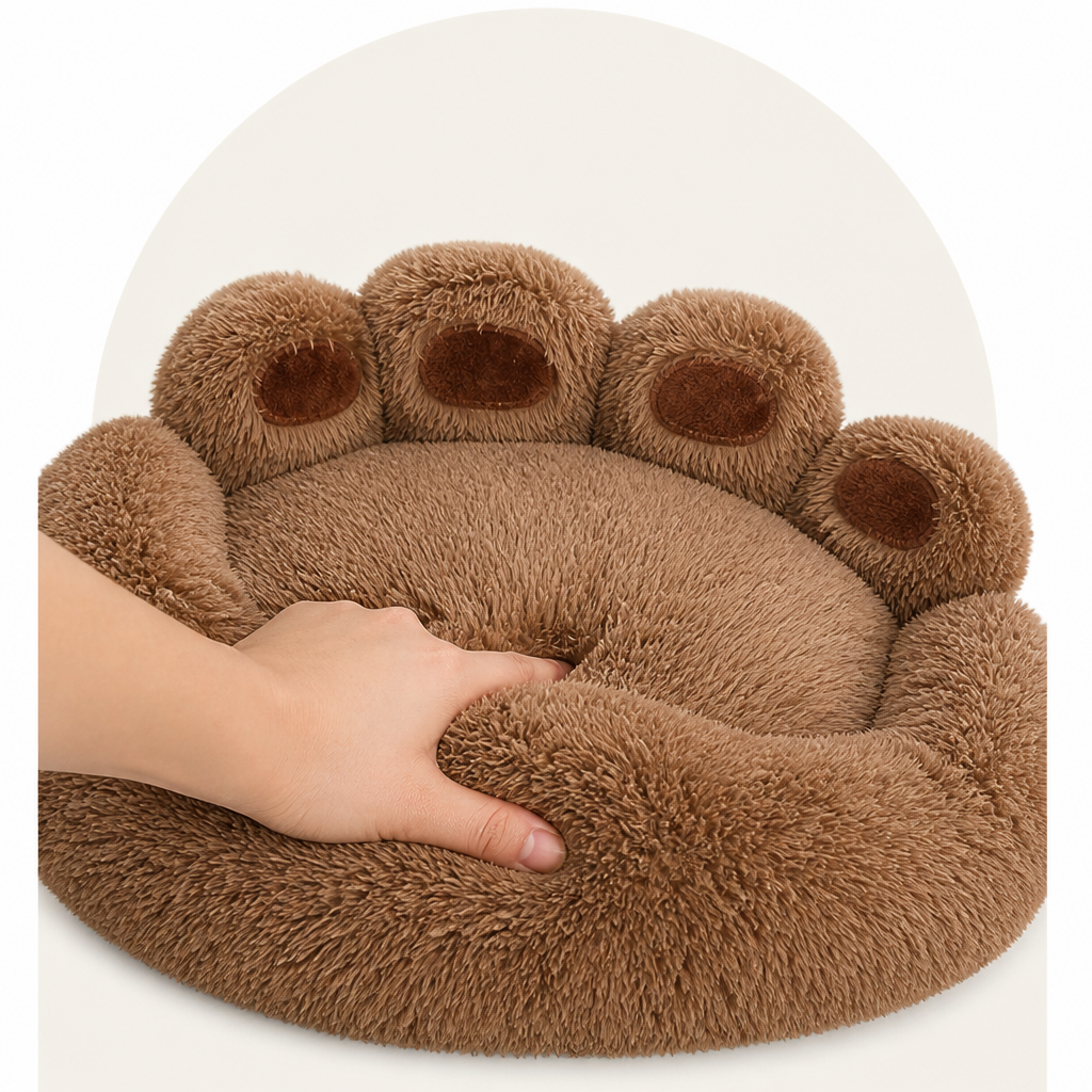 DogBedHouse Plush Faux Fur & Non-Slip Bear-Paw Dog Bed