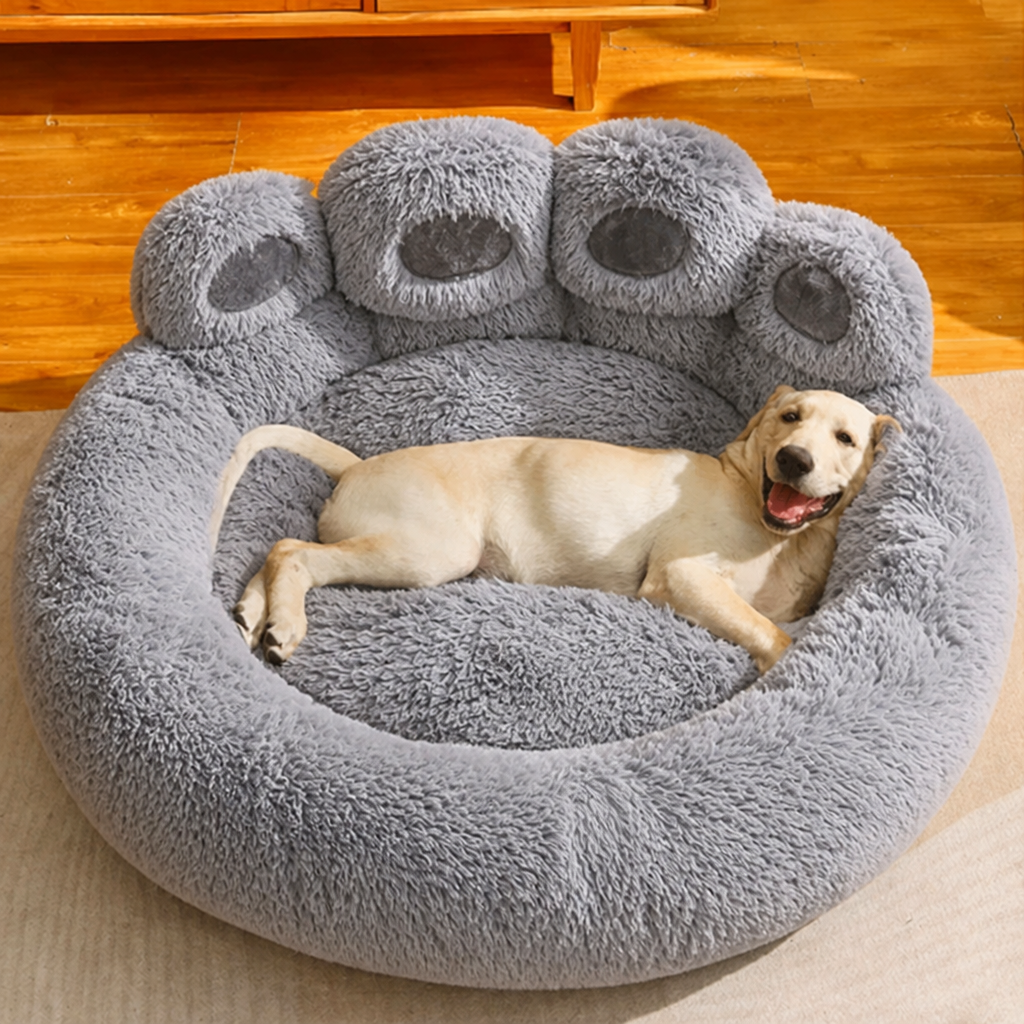DogBedHouse Plush Faux Fur & Non-Slip Bear-Paw Dog Bed