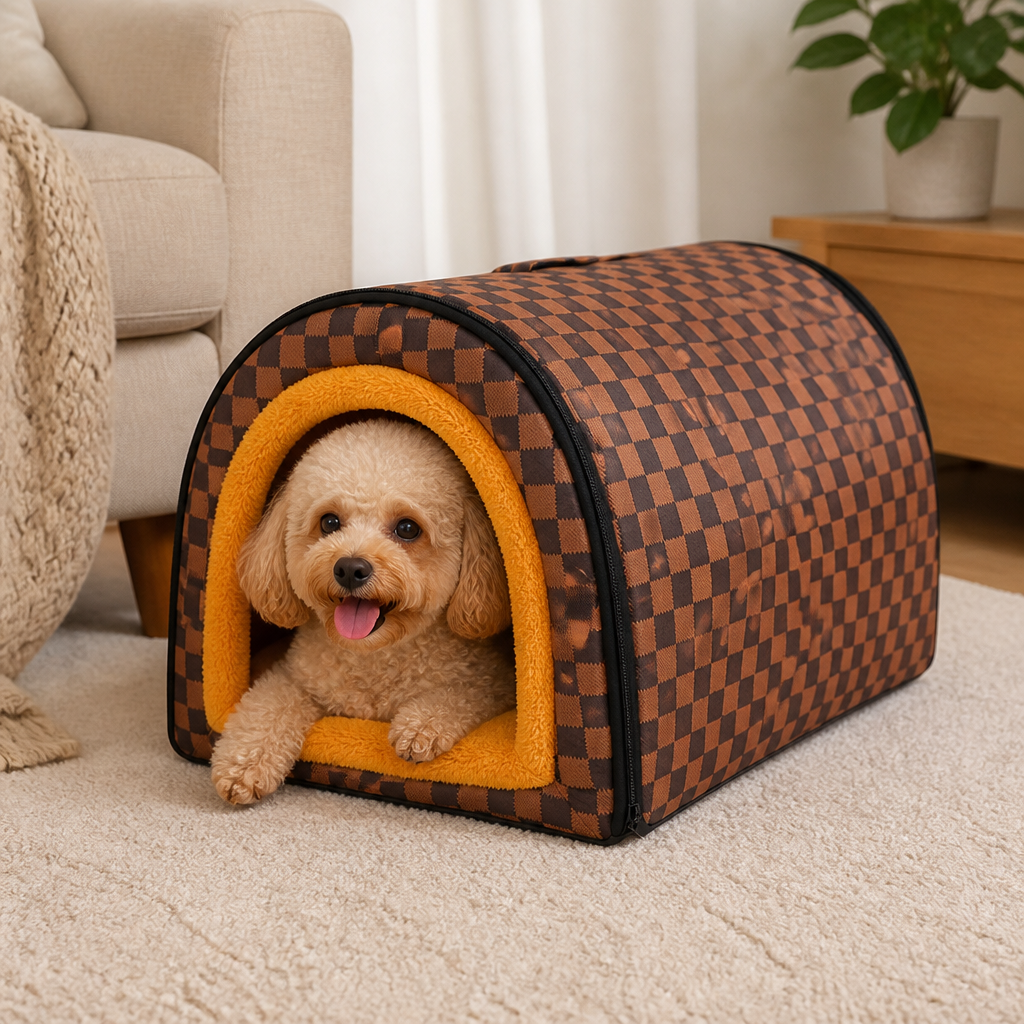 DogBedHouse Plush Insulated Half-Closed Dog Bed (Machine Washable Cover)