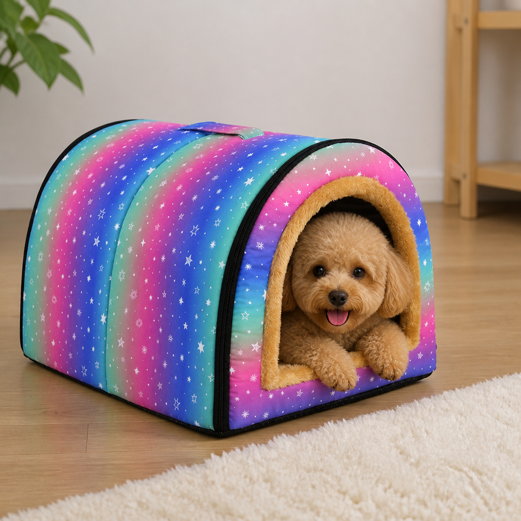DogBedHouse Plush Insulated Half-Closed Dog Bed (Machine Washable Cover)