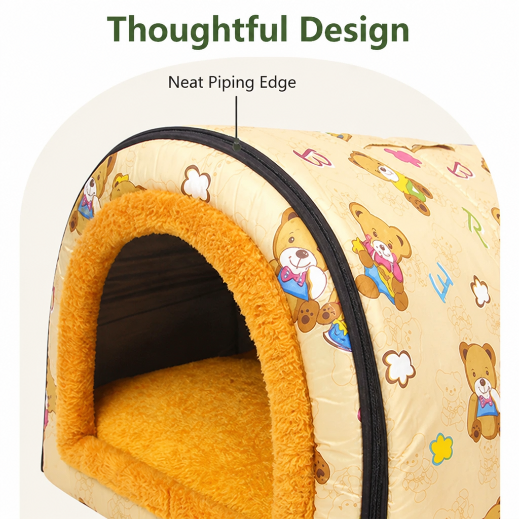 DogBedHouse Plush Insulated Half-Closed Dog Bed (Machine Washable Cover)