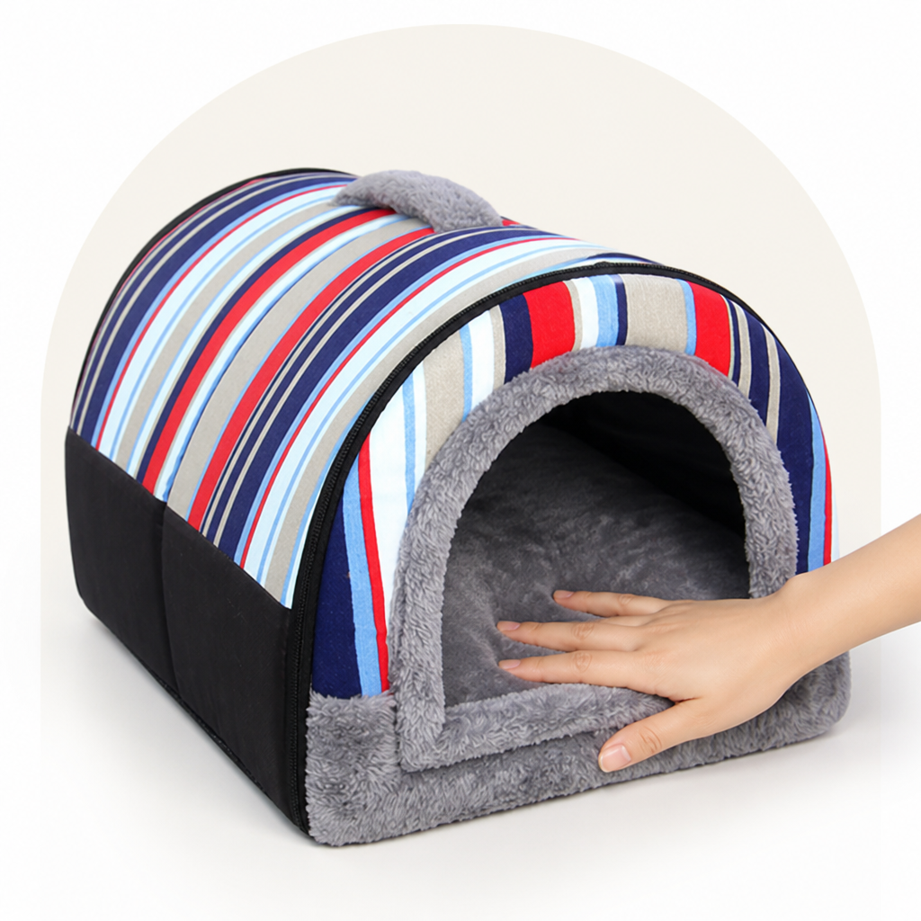 DogBedHouse Plush Insulated Half-Closed Dog Bed (Machine Washable Cover)