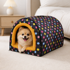 DogBedHouse Plush Insulated Half-Closed Dog Bed (Machine Washable Cover)