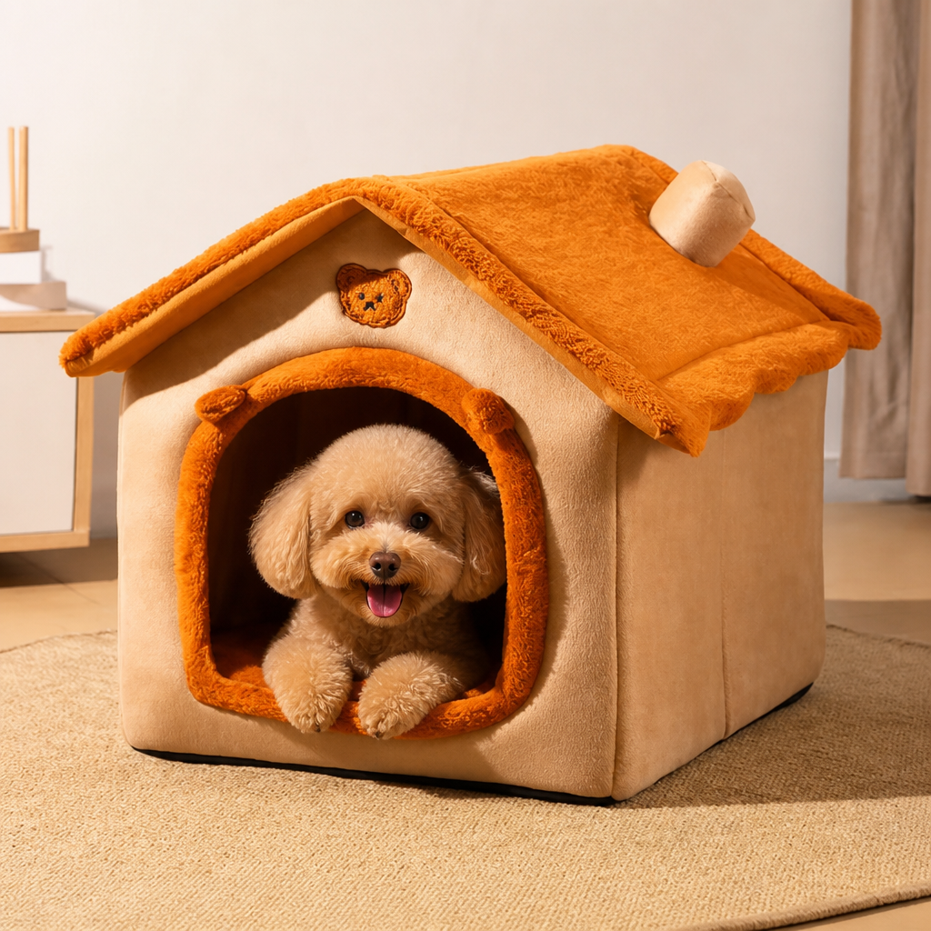 DogBedHouse Plush & Insulated Pet Cave Bed (Removable Cushion)