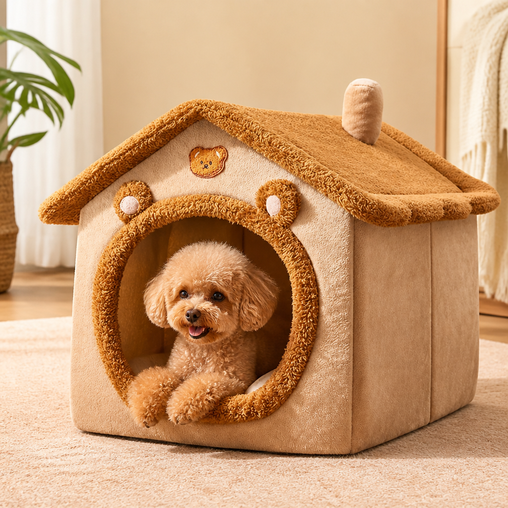 DogBedHouse Plush & Insulated Pet Cave Bed (Removable Cushion)
