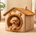 DogBedHouse Plush & Insulated Pet Cave Bed (Removable Cushion)