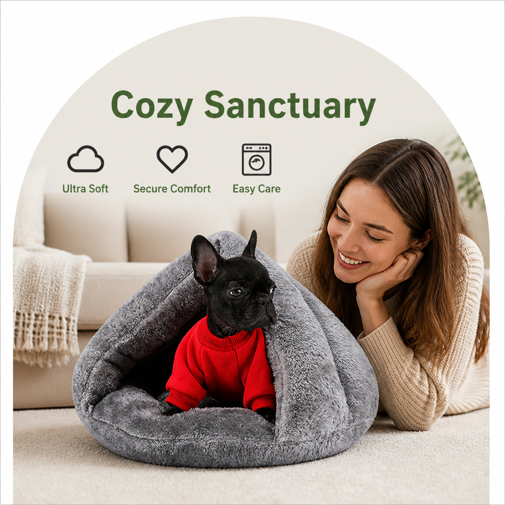 DogBedHouse Plush & Machine-Washable Round Nest Dog Bed