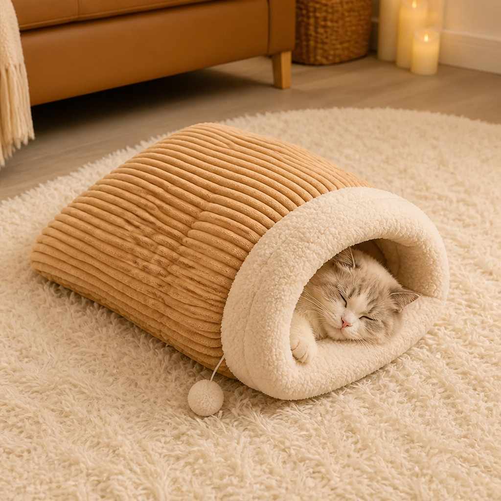DogBedHouse Plush Semi-Enclosed Windproof Pet Sleeping Bag (For Small Cats & Dogs)