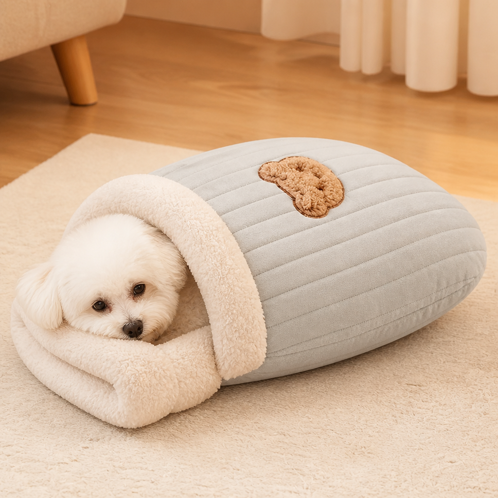 DogBedHouse Plush Semi-Enclosed Windproof Pet Sleeping Bag (For Small Cats & Dogs)
