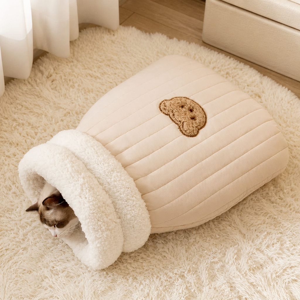 DogBedHouse Plush Semi-Enclosed Windproof Pet Sleeping Bag (For Small Cats & Dogs)
