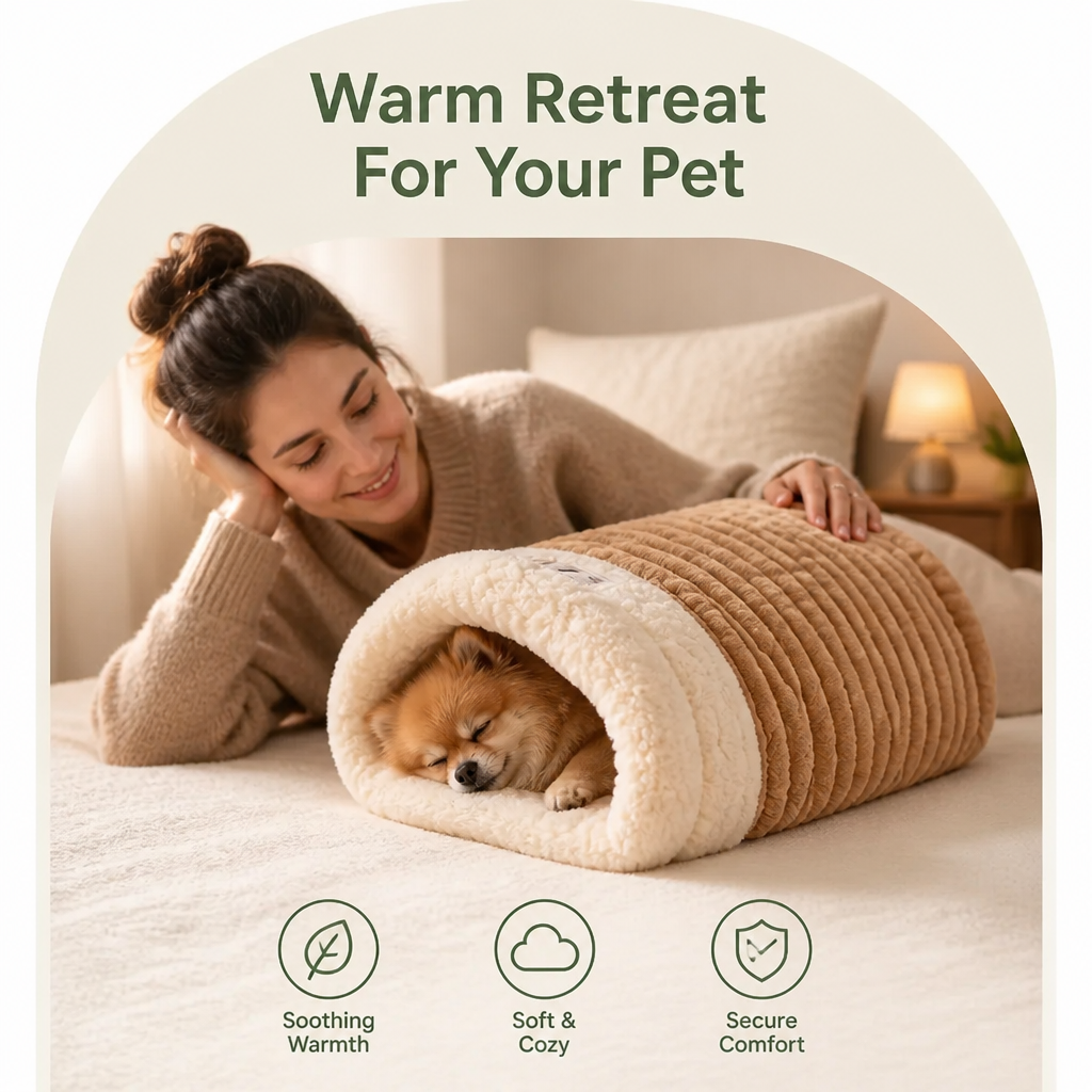 DogBedHouse Plush Semi-Enclosed Windproof Pet Sleeping Bag (For Small Cats & Dogs)