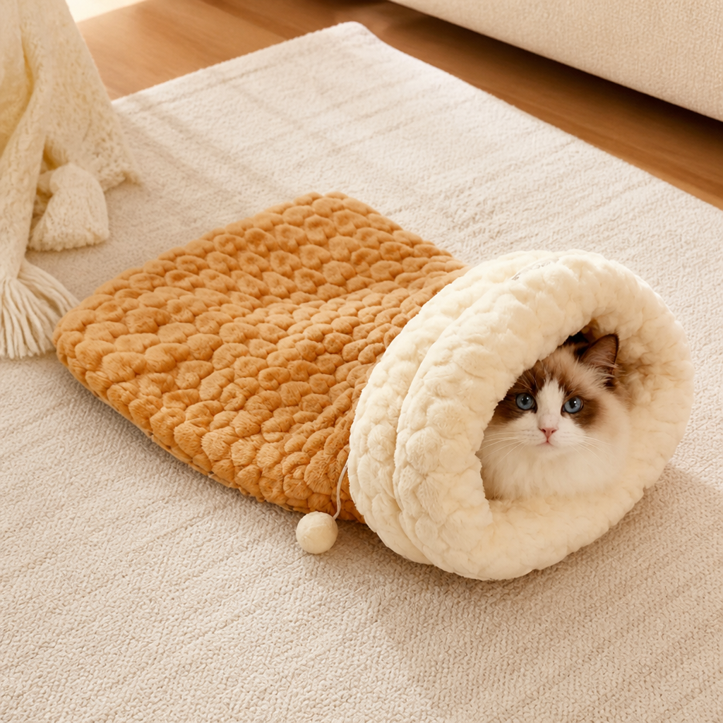 DogBedHouse Plush Semi-Enclosed Windproof Pet Sleeping Bag (For Small Cats & Dogs)