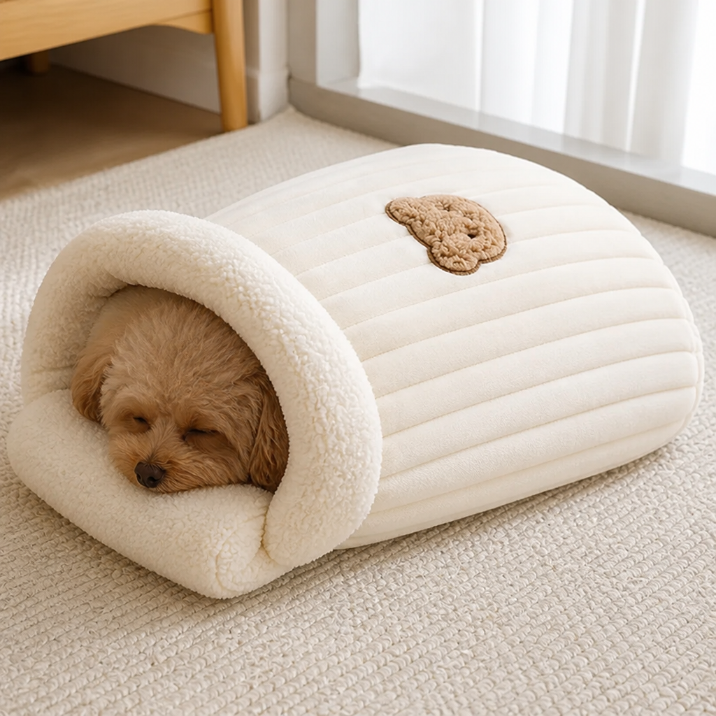 DogBedHouse Plush Semi-Enclosed Windproof Pet Sleeping Bag (For Small Cats & Dogs)