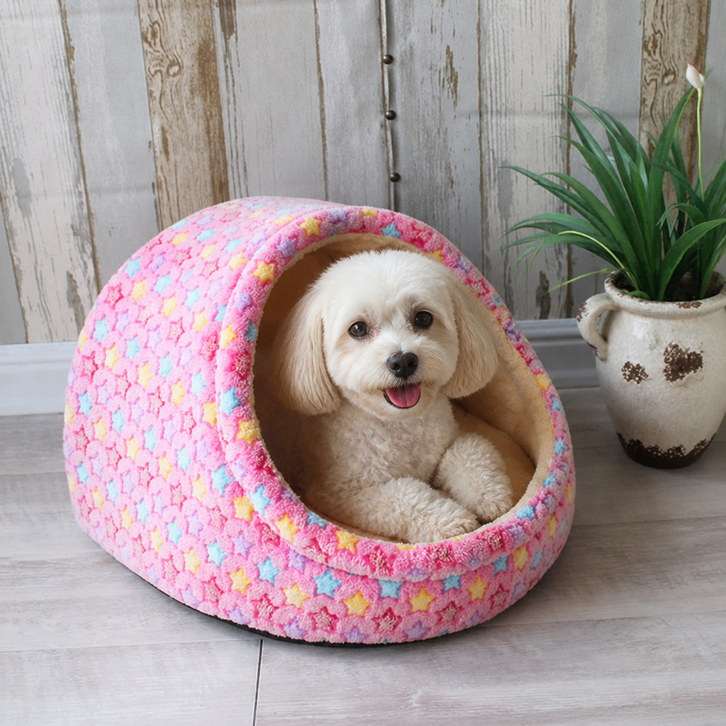 DogBedHouse Plush Velvet Foldable Dog Bed (Removable Cover)