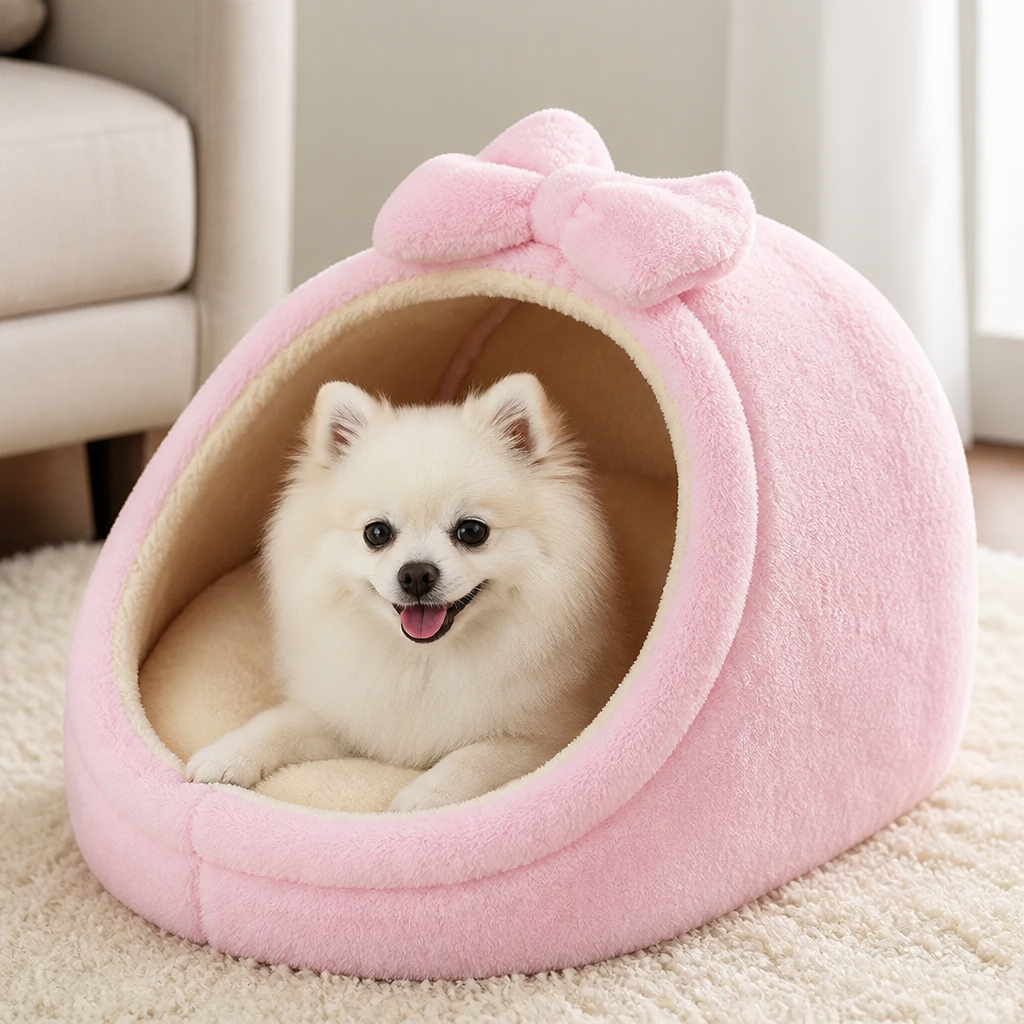 DogBedHouse Plush Velvet Foldable Dog Bed (Removable Cover)