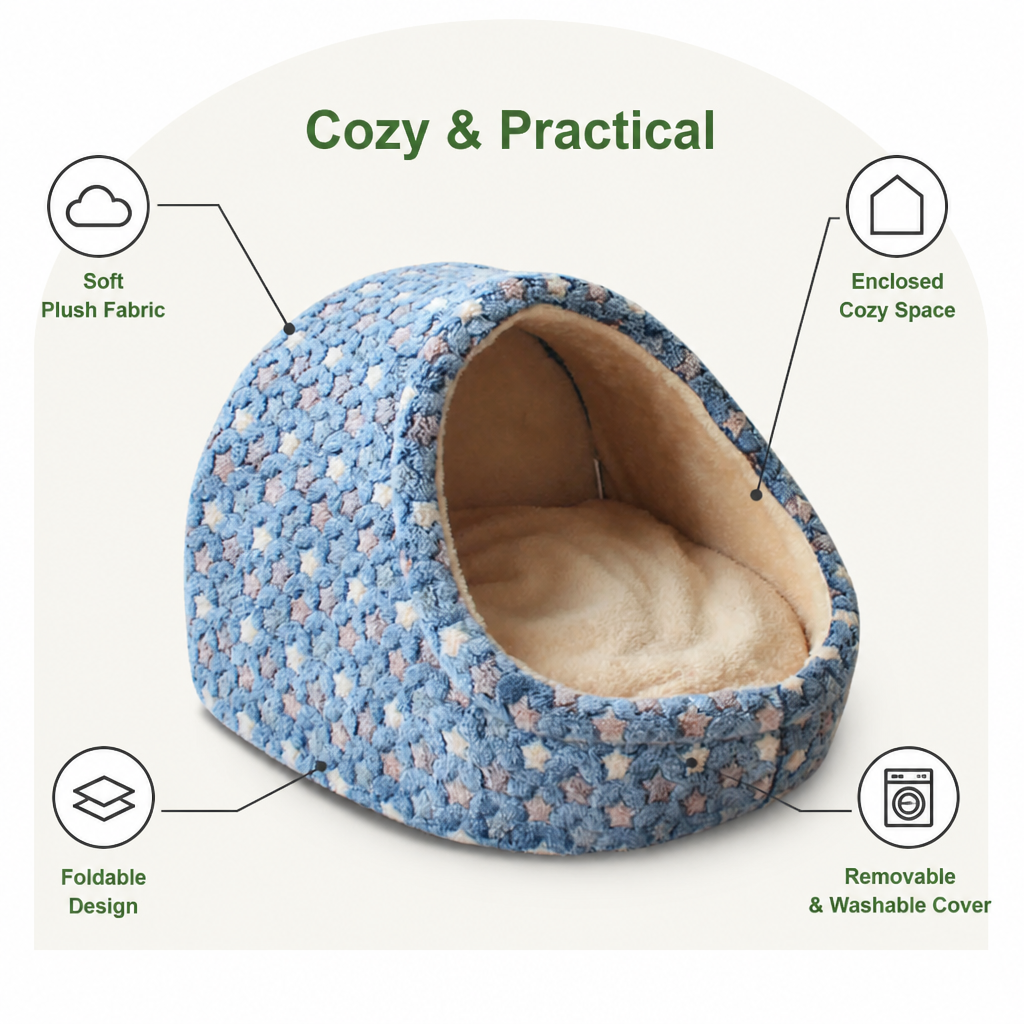 DogBedHouse Plush Velvet Foldable Dog Bed (Removable Cover)