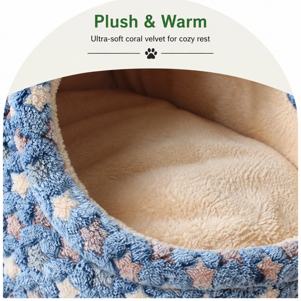 DogBedHouse Plush Velvet Foldable Dog Bed (Removable Cover)