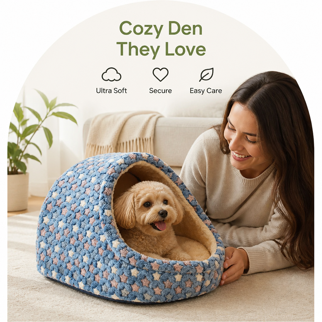 DogBedHouse Plush Velvet Foldable Dog Bed (Removable Cover)