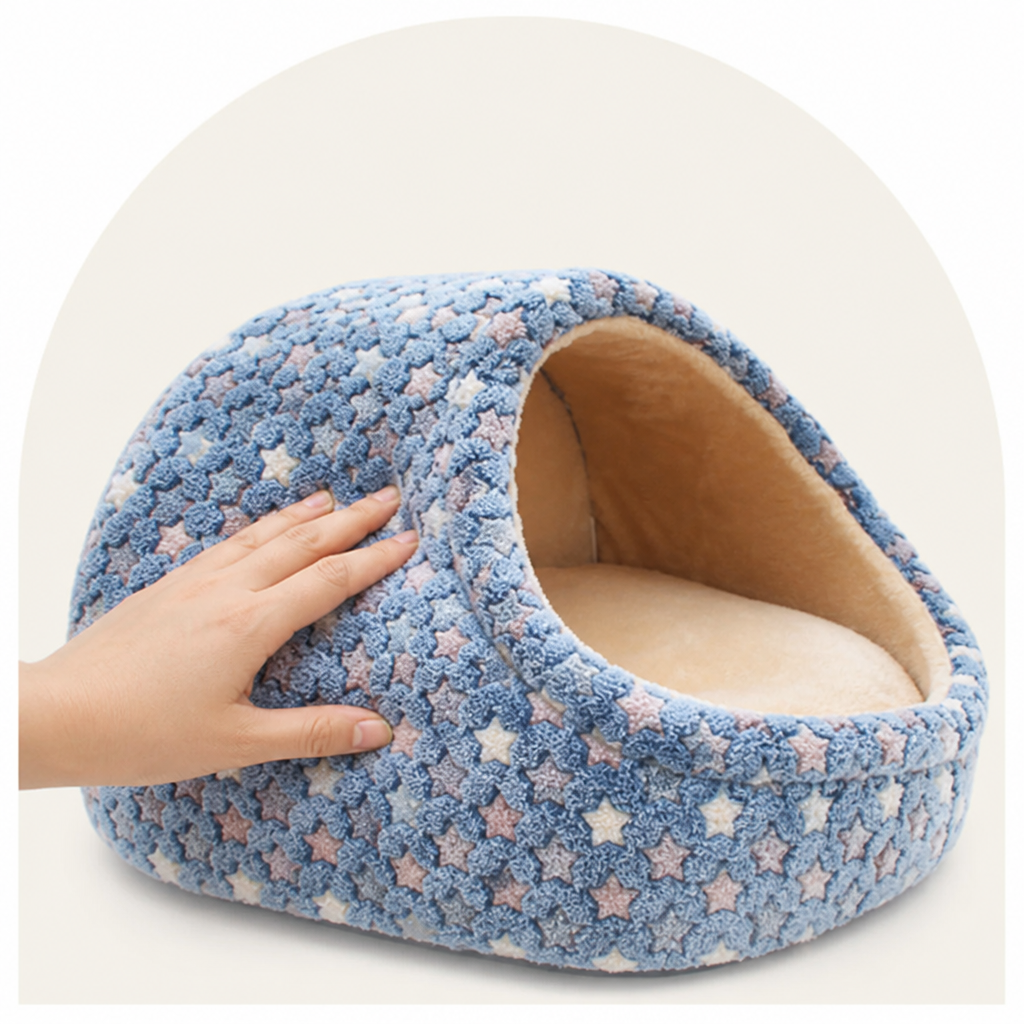 DogBedHouse Plush Velvet Foldable Dog Bed (Removable Cover)