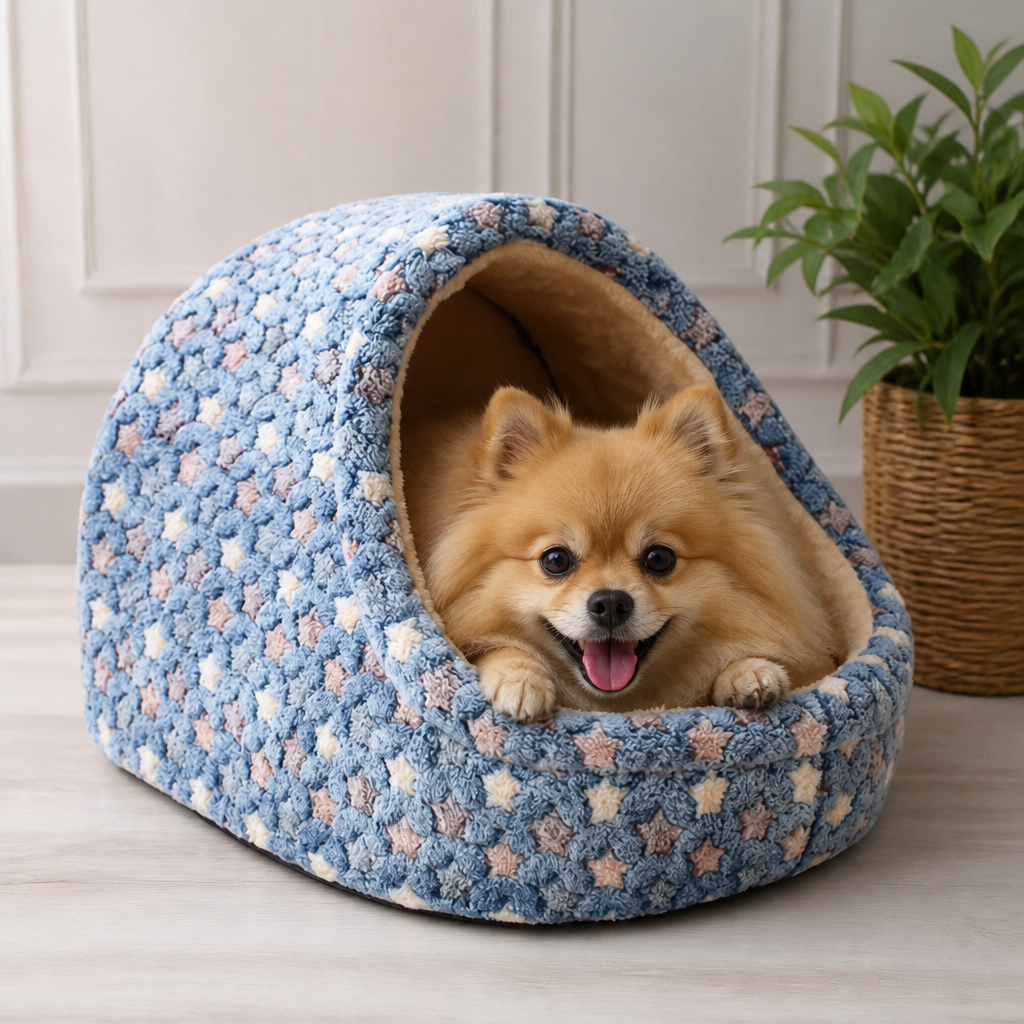 DogBedHouse Plush Velvet Foldable Dog Bed (Removable Cover)