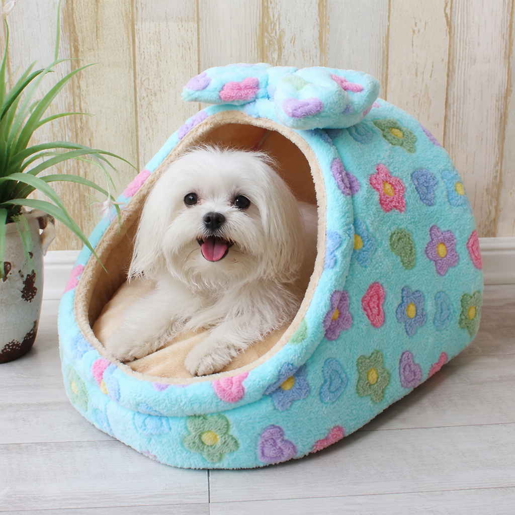 DogBedHouse Plush Velvet Foldable Dog Bed (Removable Cover)