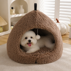 DogBedHouse Plush Velvet & Non-Slip Pet Bed (Includes Hanging Balls)