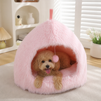 DogBedHouse Plush Velvet & Non-Slip Pet Bed (Includes Hanging Balls)