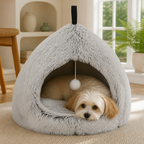 DogBedHouse Plush Velvet & Non-Slip Pet Bed (Includes Hanging Balls)