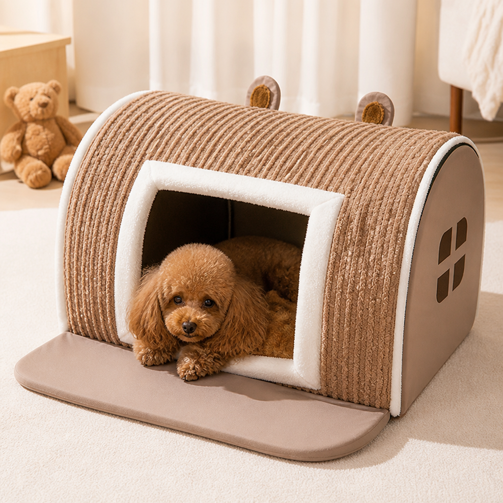 DogBedHouse Plush Warm Cave Dog Bed (Removable Washable Pad)