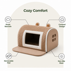 DogBedHouse Plush Warm Cave Dog Bed (Removable Washable Pad)