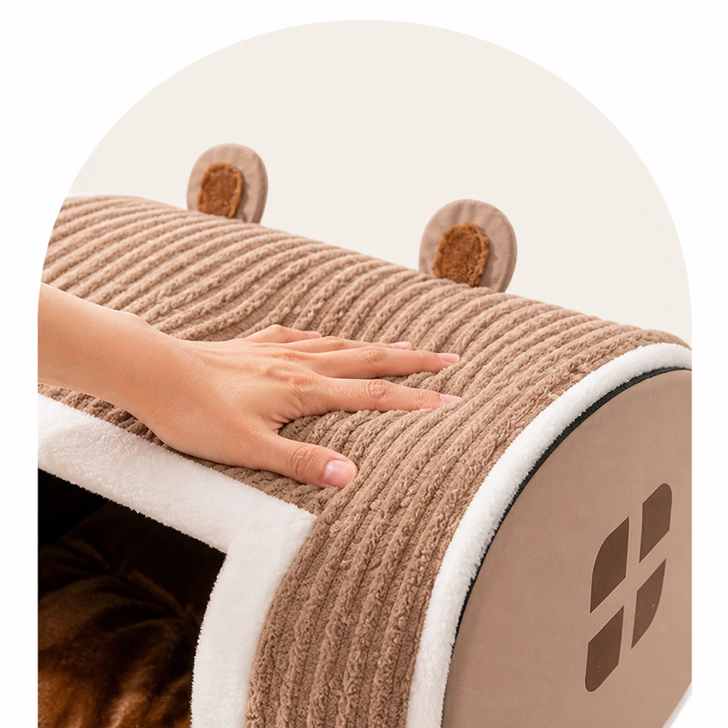 DogBedHouse Plush Warm Cave Dog Bed (Removable Washable Pad)