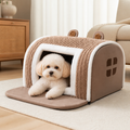 DogBedHouse Plush Warm Cave Dog Bed (Removable Washable Pad)