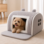 DogBedHouse Plush Warm Cave Dog Bed (Removable Washable Pad)
