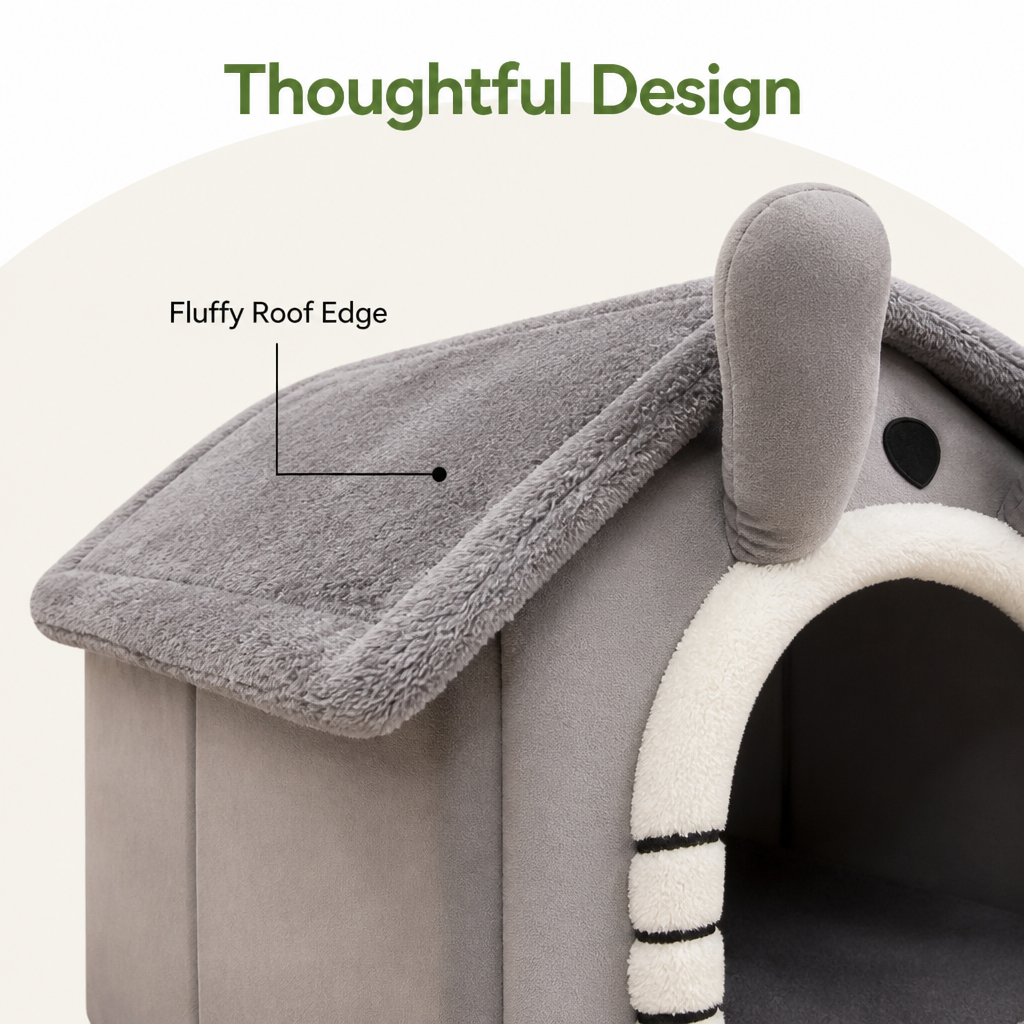 DogBedHouse Plush Warm House Dog Bed (Removable Cushion)