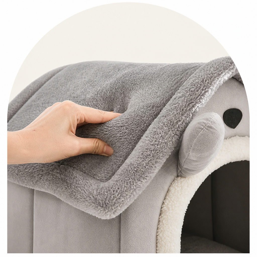 DogBedHouse Plush Warm House Dog Bed (Removable Cushion)