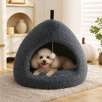 DogBedHouse Plush Warm Non-Slip Hooded Pet Bed