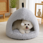 DogBedHouse Plush Warm Non-Slip Hooded Pet Bed