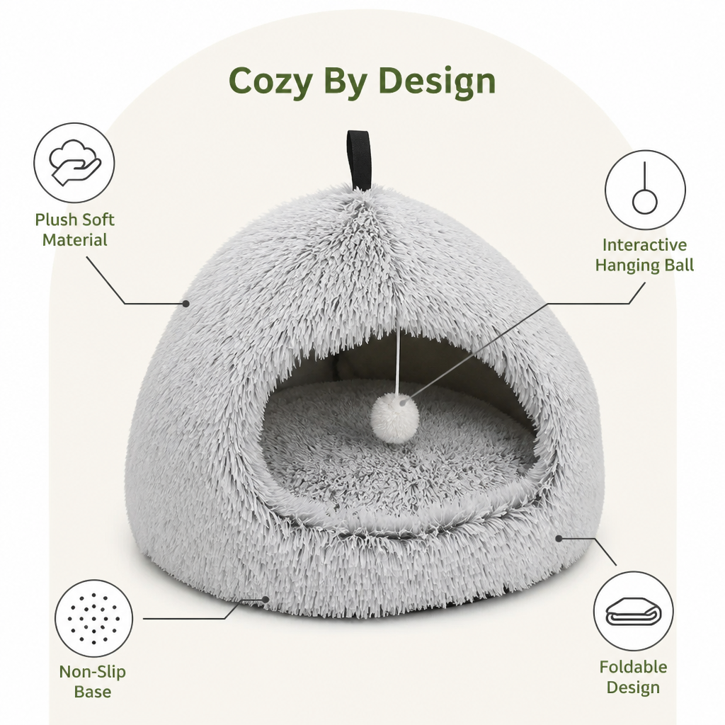 DogBedHouse Plush Warm Non-Slip Hooded Pet Bed