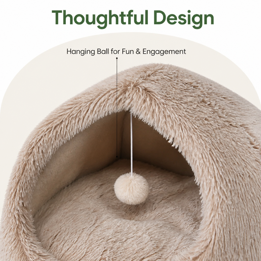 DogBedHouse Plush Warm Non-Slip Hooded Pet Bed