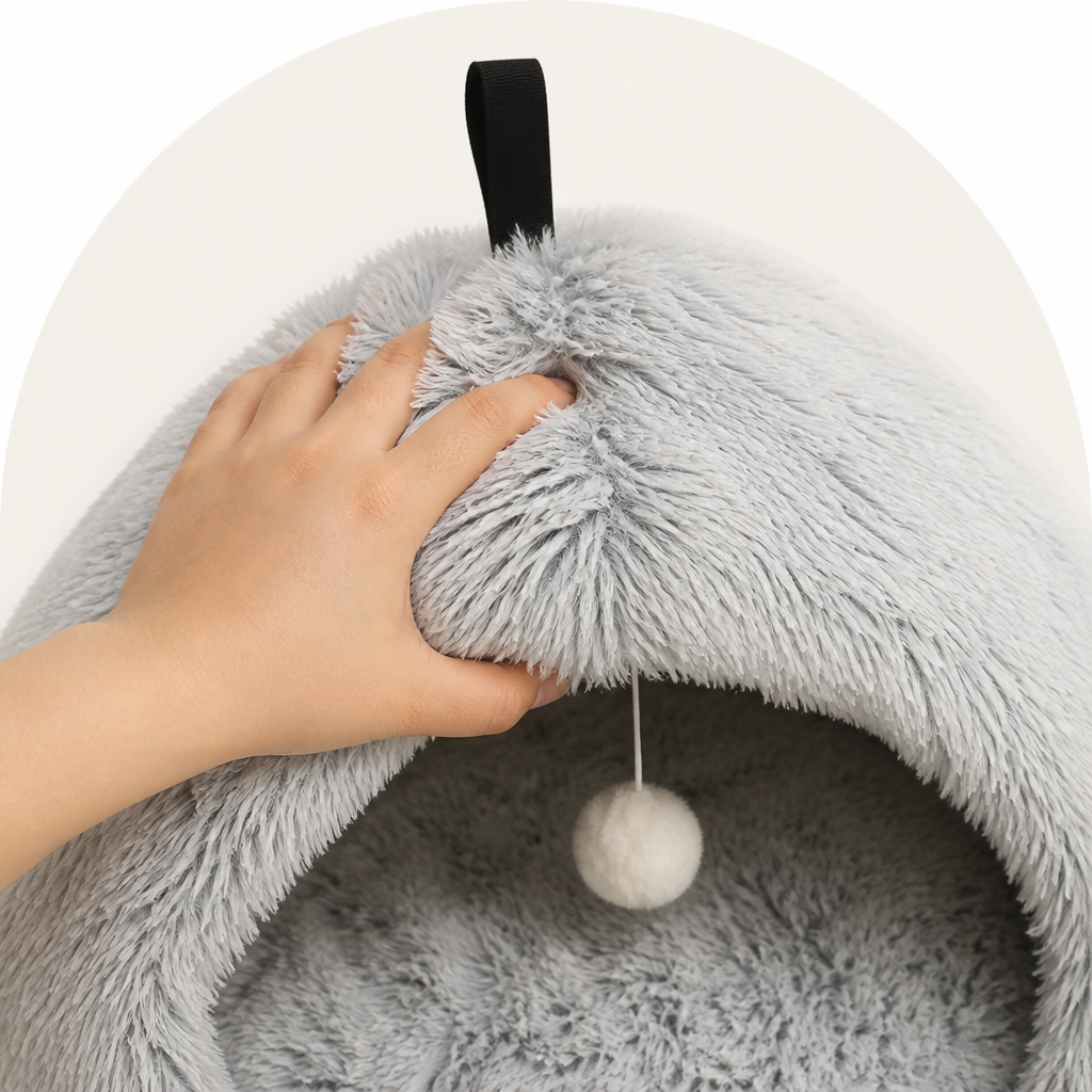DogBedHouse Plush Warm Non-Slip Hooded Pet Bed