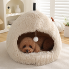 DogBedHouse Plush Warm Non-Slip Hooded Pet Bed