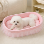 DogBedHouse Polyester Plush & Lace-Trimmed Pet Bed