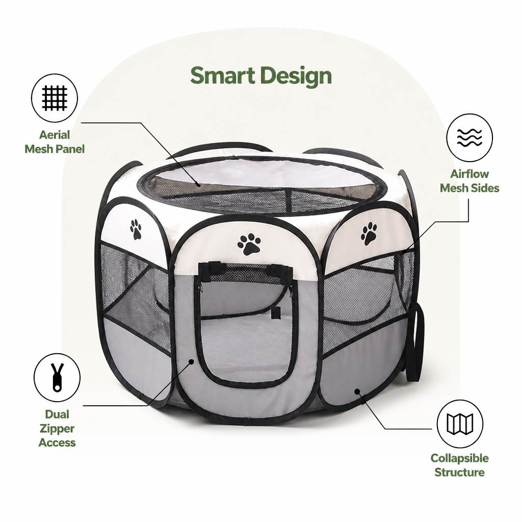 DogBedHouse Pop-Up & Foldable Mesh Pet Tent (Zippered Doors)