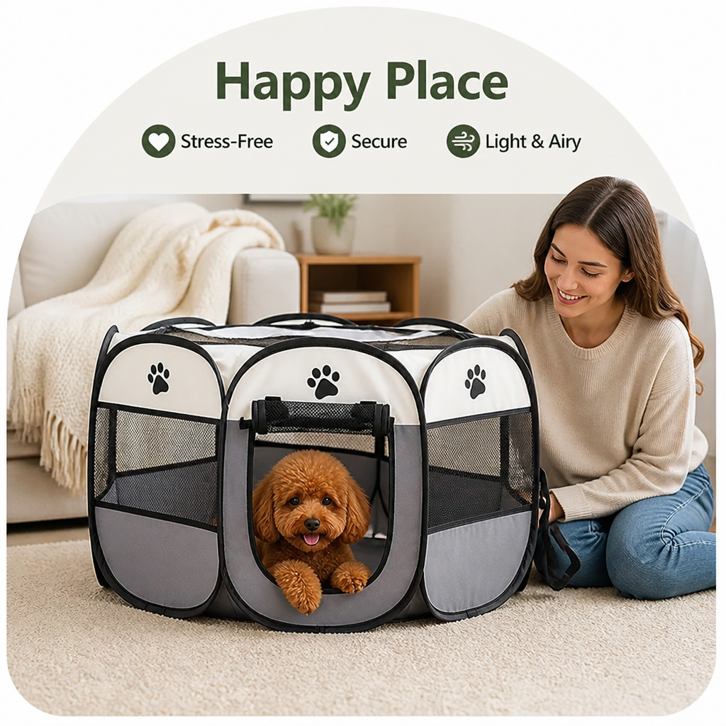DogBedHouse Pop-Up & Foldable Mesh Pet Tent (Zippered Doors)