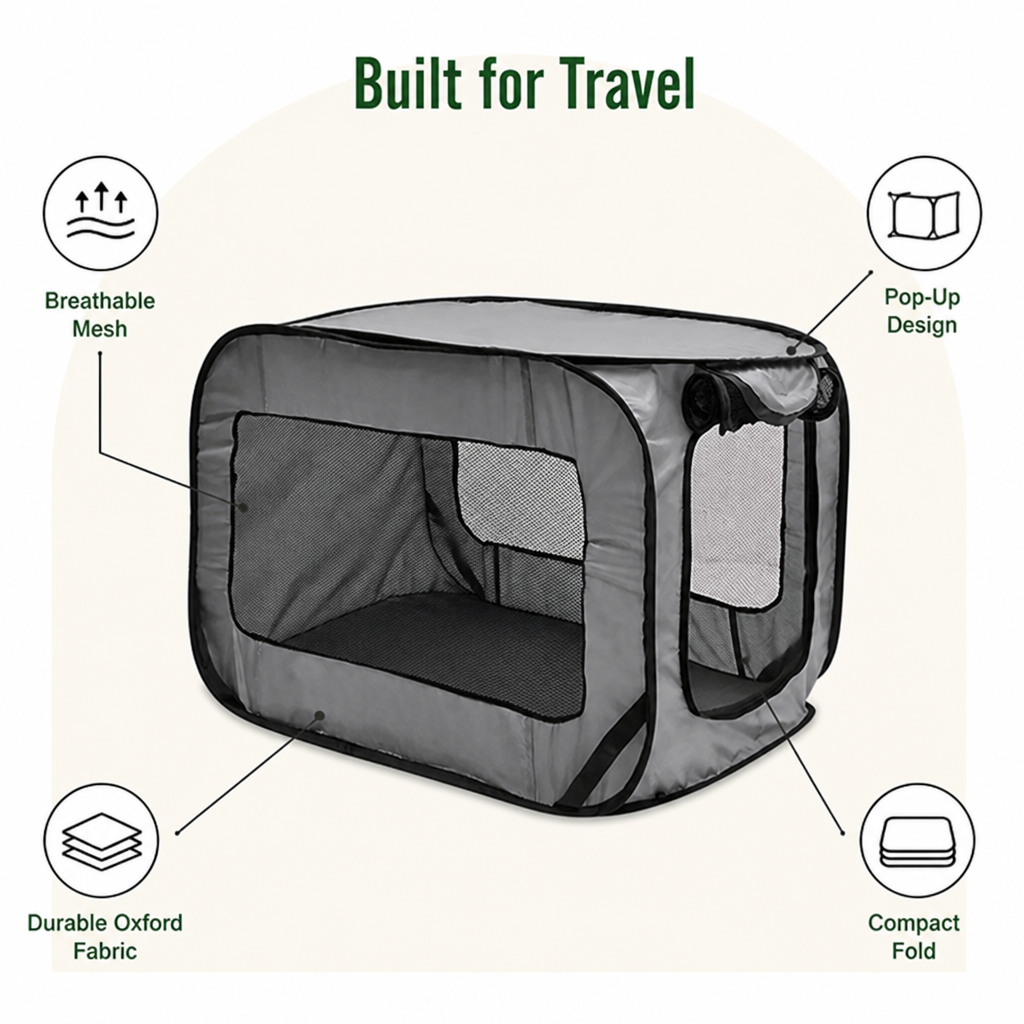 DogBedHouse Pop-Up Foldable Oxford Fabric Travel Crate