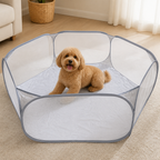 DogBedHouse Pop-Up & Foldable Transparent Mesh Pet Playpen (Water-Absorbing Liner)