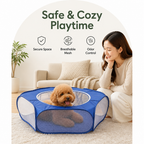 DogBedHouse Pop-Up & Foldable Transparent Mesh Pet Playpen (Water-Absorbing Liner)